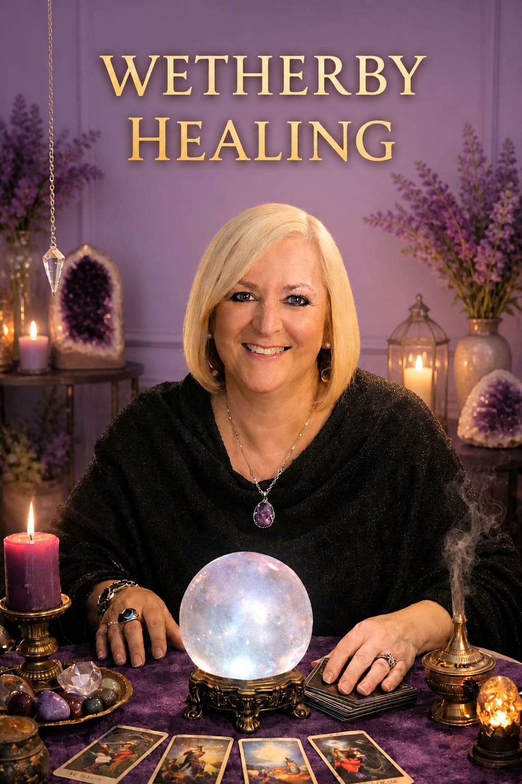 Deborah Watson giving a tarot and crystal-ball reading at Wetherby Healing